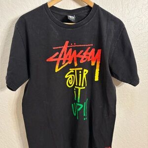 Stussy Vintage Stir It Up!!! Black Graphic T-Shirt - Size M